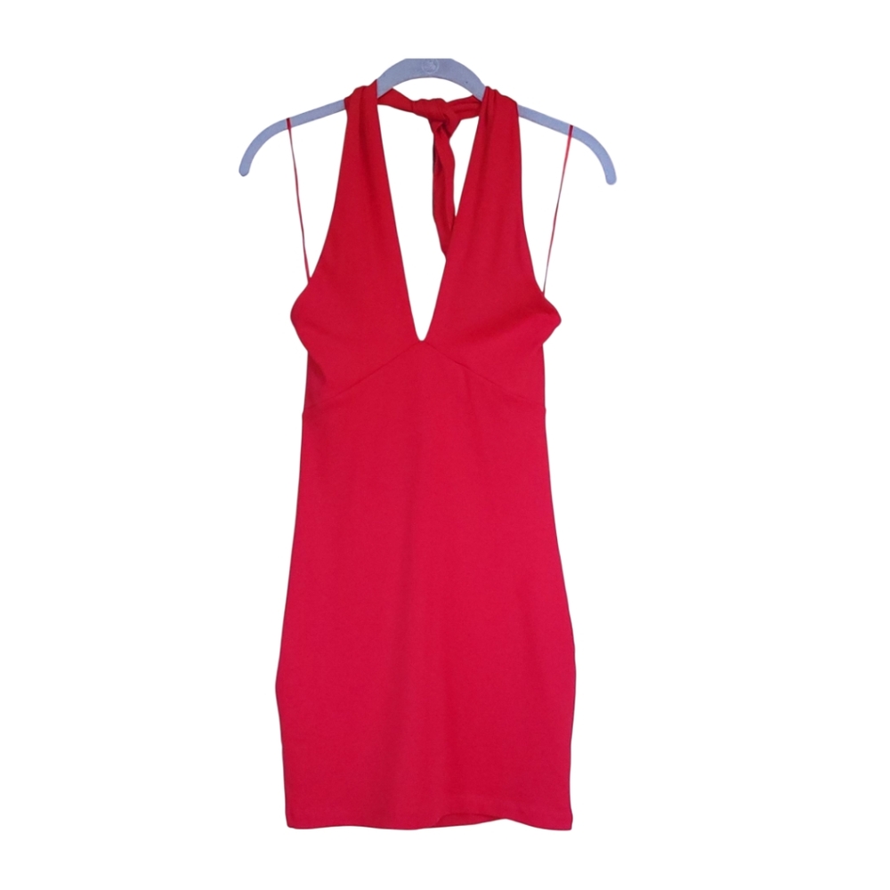 Zara Red Bodycon Halter Mini Dress L Open Back Going Out Club Party Rave - Picture 10 of 15